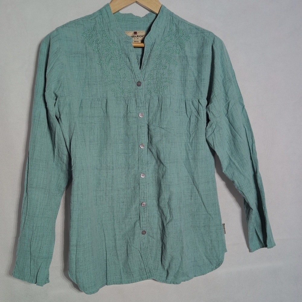 Vintage Woolrich India L Green Peasant Shirt Embroidered